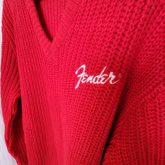 Fender Guitars Y2K PROMO Red V-Neck Cotton Knit Sweater O/S Unisex - Picture 5 of 7